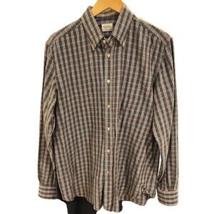 MAZZARELLI Blue Plaid Flannel Long Sleeve Button Up Shirt Men's Size LARGE